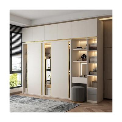 China Modern Bedroom Furniture Wooden Wardrobe Closet with Sliding Mirror and NO Folded Style for sale