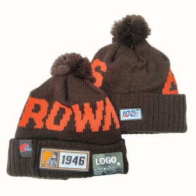 China JOINT Classic Beanie Best Quality Knit Winter Slapped Beanies Jacquard Football Pom Pom Beanie Hat 49er Buccaneer for sale