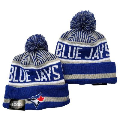 China Dodger Blue Jay 45 Styles COMMON Beanie Hat Pom Pom Cuffed Caps With Logo Best Quality Knitted Jacquard Baseball Hats for sale