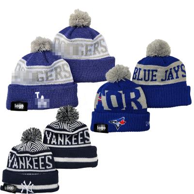 China COMMON Pom Pom Winter Beanies Slapped Hats With Jacquard Logo Yankee Dodger Sox Beanie 45 styles knit baseball caps for sale