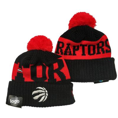 China JOINT Best Quality Knitted Basketball Hats Cuff Classic Pom Pom Beanie Hat With Logo Laker Bucks All Team Fans Beanie for sale