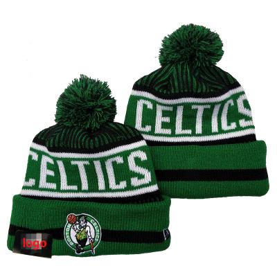 China COMMON Classic Slapped Pom Pom Beanie Hat Knitted Basketball Hats Laker Celtics Fans Beanie Hats With Jacquard Logo for sale