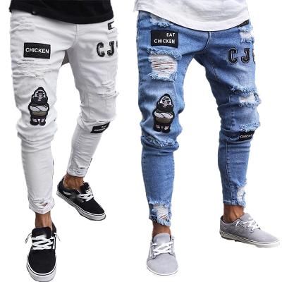 China Fade Proof Mens Ripped Jeans Colored High Waist Stacked Skinny Denim Pants European And American Style Jeans for sale