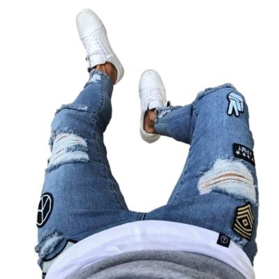 China Color Fade Proof Embroidered Ripped Jeans For Men High Quality Stacked Skinny Denim Pants Casual Style Jeans for sale