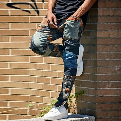 China High Quality Ripped Denim Jeans Stacked Skinny Pants Breathable Mens Camouflage Style Cargo Jeans for sale