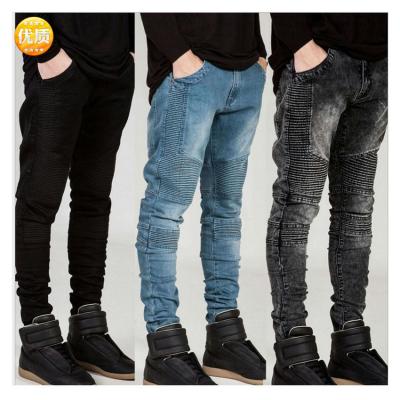 China Breathable Ruched Patchwork Jeans Pants For Men Tricks Slim Stretch Mens Waist Biker Autumn Jeans Pants for sale