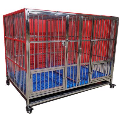 China Household Breathable Wholesale Bulk Stainless Steel Dog Cages With Wheels Sides Double Door for sale