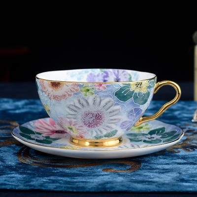 China Viable Flower Designs Royal Albert Fine Ceramic Mug Custom Bone China Coffee Tea Cups and Saucers with Gold Handle for sale