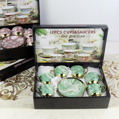 China Sustainable European Style Coffee Set Ceramic Plated Six Cups And Six Saucers Set Creative Gift Box Sets for sale