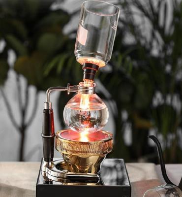 China Hotel 3/5 Cup Fire Heating Siphon Coffee Maker Siphon High Quality Transparent Glass Coffee Pot for sale