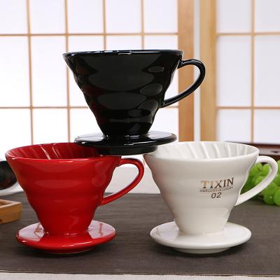 China Viable Wholesale Color Ceramic V60 Porcelain Spill Over Brewer Portable Coffee Drip Drip V-Shape Filter Set With Cup Holder for sale