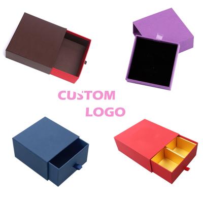 China 8*8cm Recyclable Jewelry Box Packaging Hot Stamping Logo Sliding Drawer Boxes With Logo Drawer Necklace Jewelry Box Logo Customized for sale