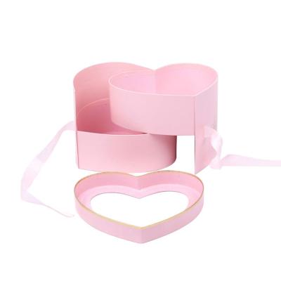 China Wholesale Disposable Heart Shape Double Layer Wedding Rose Flowers Drawer Gift Box Jewelry Gift Box Packaging Box for sale