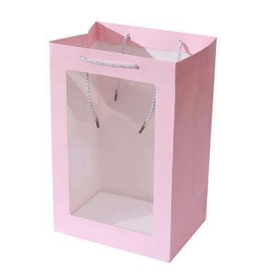 China Tongheng Recyclable Custom Transparent PVC Window Luxury Gift Flower Paper Carrier Bag With Window for sale