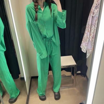 China 2021 Green Color Wholesale Casual Long Sleeve Anti-pilling Shirt And Pants for sale