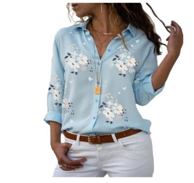 China 2020 new explosive anti-pilling casual loose lapel printed cotton women's long-sleeved shirt for sale