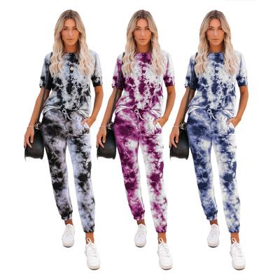 China Wholesale QUICK DRY Women's Sets QUICK DRY Casual Short Tie Dye Matching Sleeve Salon Set Pants Two Piece Set for sale