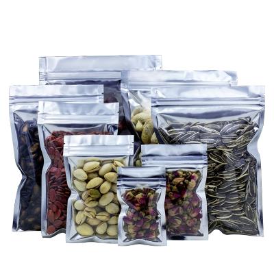 China Stand Bag Moisture Proof Clear Silver Zipper Lock Food Storage Bag Plastic Packaging Bag For Zipper Heat Seal Package for sale