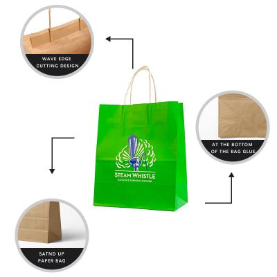 China Recyclable Wholesale Yaochen Customs Packaging Colorful Printing Kraft Paper Bag With Handles Eco-Friendly Grocery Carry Out Shopping Bags for sale