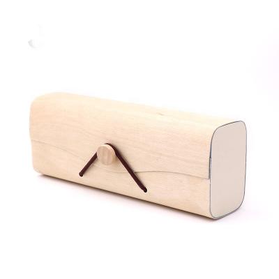 China Bamboo and wood production 2021 new shape bark glass case sunglasses storage box button wooden leather box for sale