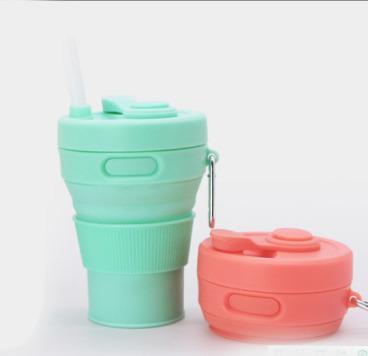 China Sustainable Reusable And Portable Collapsible Coffee Cup Silicone With Lids , With Carry Hook for sale