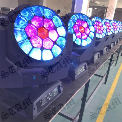 China Stage Martin Mac Aura 19x15w Big Bee Eyes Moving Head Lights 19pcs 15w RGBW 4in1 Zoom Beam Wash Moving Head Lights Led Disco Lights for sale