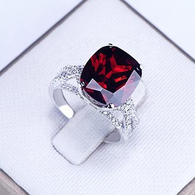 China Comfort Fit Ring For Women Stone Silver Onyx Big Fashion Rings Jewelry Square Red Crystal for sale