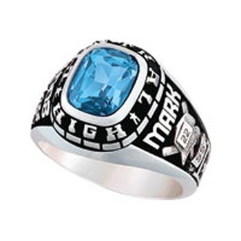 China CLASSIC High Quality Blue Zircon Stone Men School Rings Jewelry For Sports Silver Ring Custom Class Ring For Graduation for sale