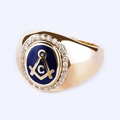 China New Hot Seller High Quality 18k Gold Plated Masonic Ring For Men Shiny Polished CZ Inlaid Masonic Jewelry Ring Custom for sale