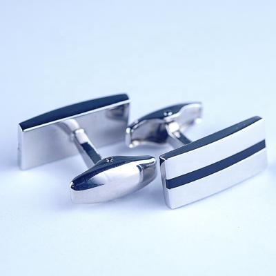 China High Quality Classic Resin Fashionable Black Hard Enamel Cufflinks Men's Cuff Link and Link Clip Set Silver Accessories for sale