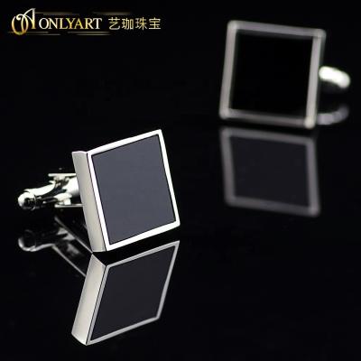 China Nickel Free Fashion Stone Jewelry Mens Accessories Custom Logo Engraved Black Onyx Stone Cufflink Square Cufflink For Mens Shirts for sale