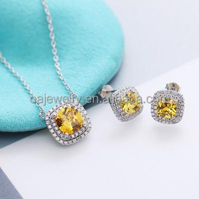 China CLASSIC Trendy Design 18k Square Charm Necklace Set Women 925 Sterling Silver Bridal Jewelry Sets With Cubic Zirconia Jewelry In 925 Silver for sale