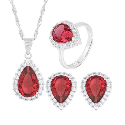 China 100% 925 CLASSIC Ruby Pendants Necklace Kate Princess Crystal Jewelry Silver Red Stone Wedding Jewelry Sets For Brides for sale