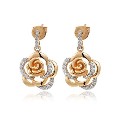 China Lead& nickel free / top qulity make your own design jewelry rose gold plated two toned earrings fishhook rose flower silver jewelry women earring for sale