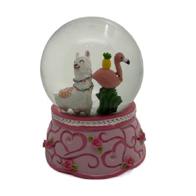 China Europe Welcome To Customize Resin Souvenir 3D Floating Interiors Water Globe Flamingo Alpaca Snow Globe JE-052 for sale