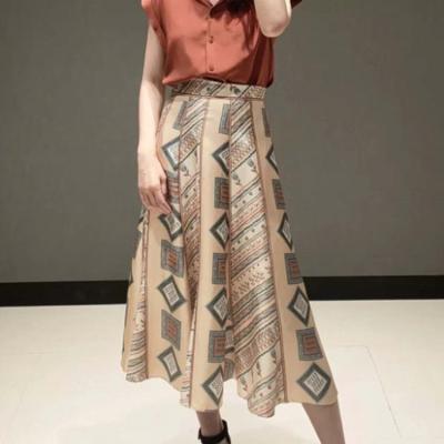 China Plus Size Custom Design Wholesale Geometric Patterned Satin Printed 100% Silk Skirt for sale