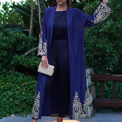 China Breathable Gold Floral Embroidered Abaya Muslim Women Long Cardigan Dress S-2XL for sale