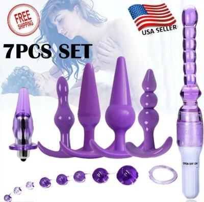 China 10 Frequency Mode 7 Pcs / Set Butt Anal Plug Set Vibrating Butt Bead Kit Sexual Sex Toys For Couples for sale