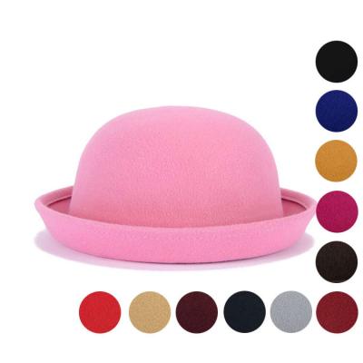 China Hot Selling Multiple Colors00 Wool Fashion Roll Edges Stingy Edge Mini Top Felt Hat Formal Fedora Hats Fmp Manufacturing for sale