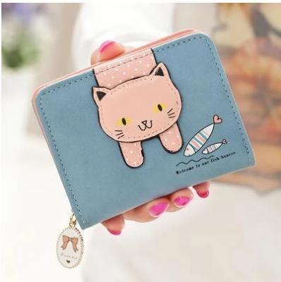 China Cute Anti-theft Cat Wallet Small Zipper Girl Cute Anti-theft Pu Leather Women Coin Purse Card Holder Female Wallet for sale