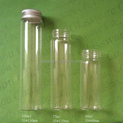 China CANDY 75ml 100ml 35x120mm Glass Bottle Jar Wishing Bottle With Aluminum Screw Cap for sale