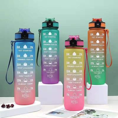 China Matte Straw Motivational Water Bottle Customizable Plastic Logo Travel Sports Viable Outdoor Portable Leakproof Gym Cup for sale