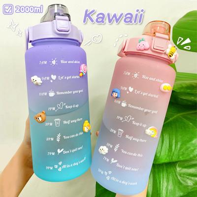 China 2L Large Capacity Viable Water Bottle With Bounce Decrypt Delay Scale Reminder Frosted Cup With Cute Stickers For Outdoor Sports Fitness for sale