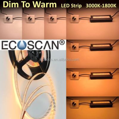 China ECOSCAN Residential Dim to Heat Cable LED Strip Light 2 Stage Macadam Ellipse Warm White 1800K to 3000K for Home/Home Decoration Project for sale