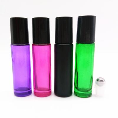 China E Perfume Roll On Bottle Black Essential Oil Bottle 10ml Glass Roller Bottle for sale