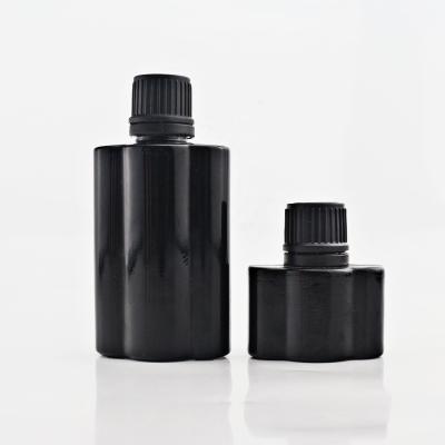 China Six Edges Aromatherapy Empty Glass Reed Diffuser Ink Bottle Essential Oil Perfume 15ml 30ml Black Personal Care Around Shape for sale