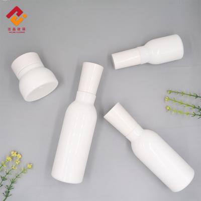 China wholesale 40ml 100ml 120ml private label sets white opal glass cosmetic bottle e-friendly packaging essence and cream white bottle for sale