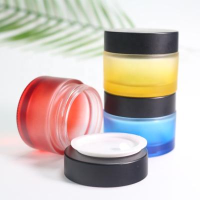 China e-friendly packaging frosted 50g cosmetic glass cream jar round body face skin cream empty container for sale