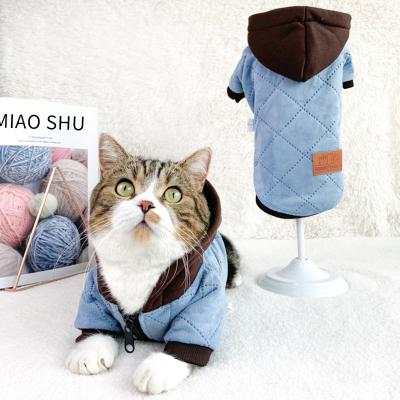 China 2021 New Viable High Intensity Buckskin Blue Hoodie With Warm And Narrow Clothing Zipper Pets Clothes Pet Accessories Cat for sale