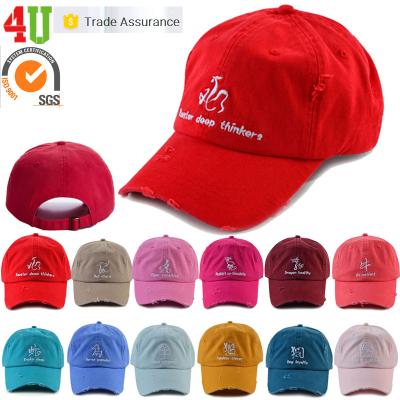 China Wholesale 6 Panel COMMON Cheap Embroidered Distressed Distressed Dad Hat Unstructured Custom Factories In China for sale